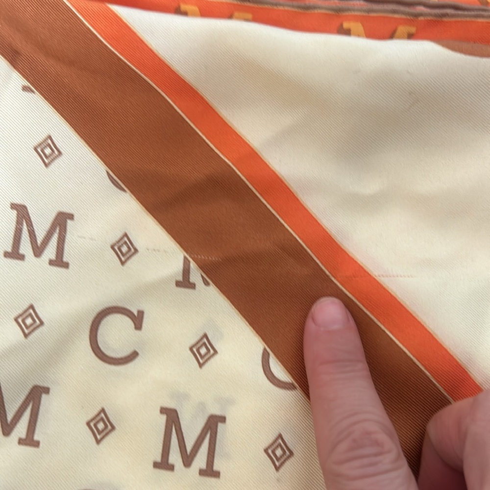 MCM Cream and Orange Logo Silk Scarf - Picture 6 of 6